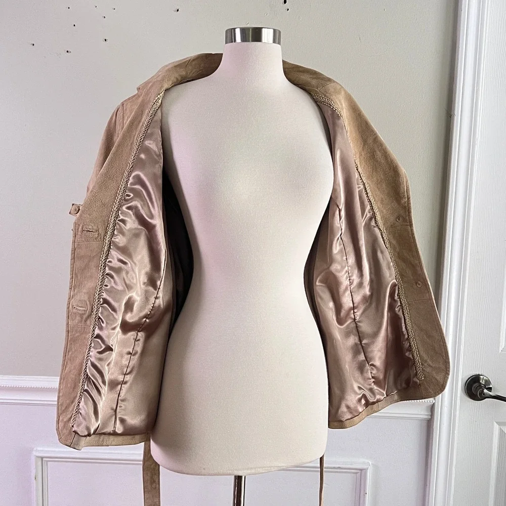 Bradley Suede Safari Jacket Women Short Sleeve Belted Tan Retro Western Boho